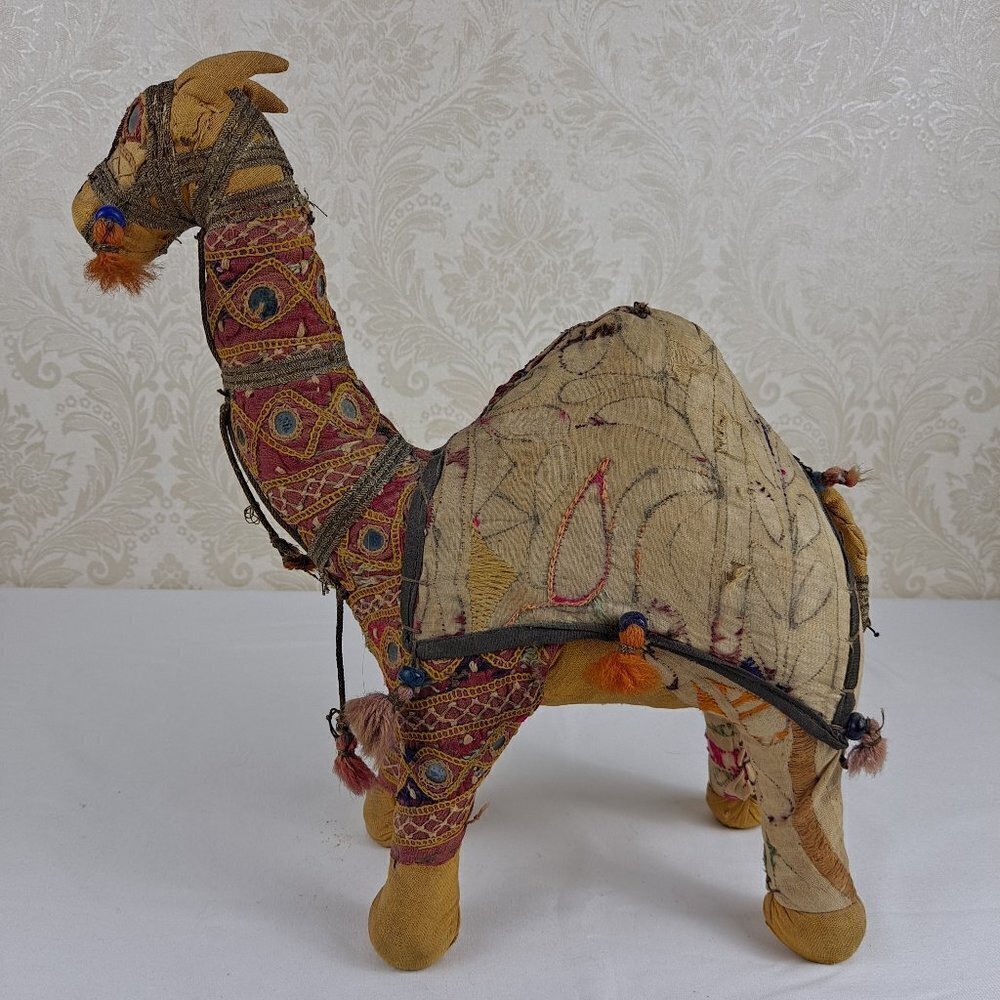 Vintage Handmade Fabric Camel Bead & Mirror Embellishment Decor Unique